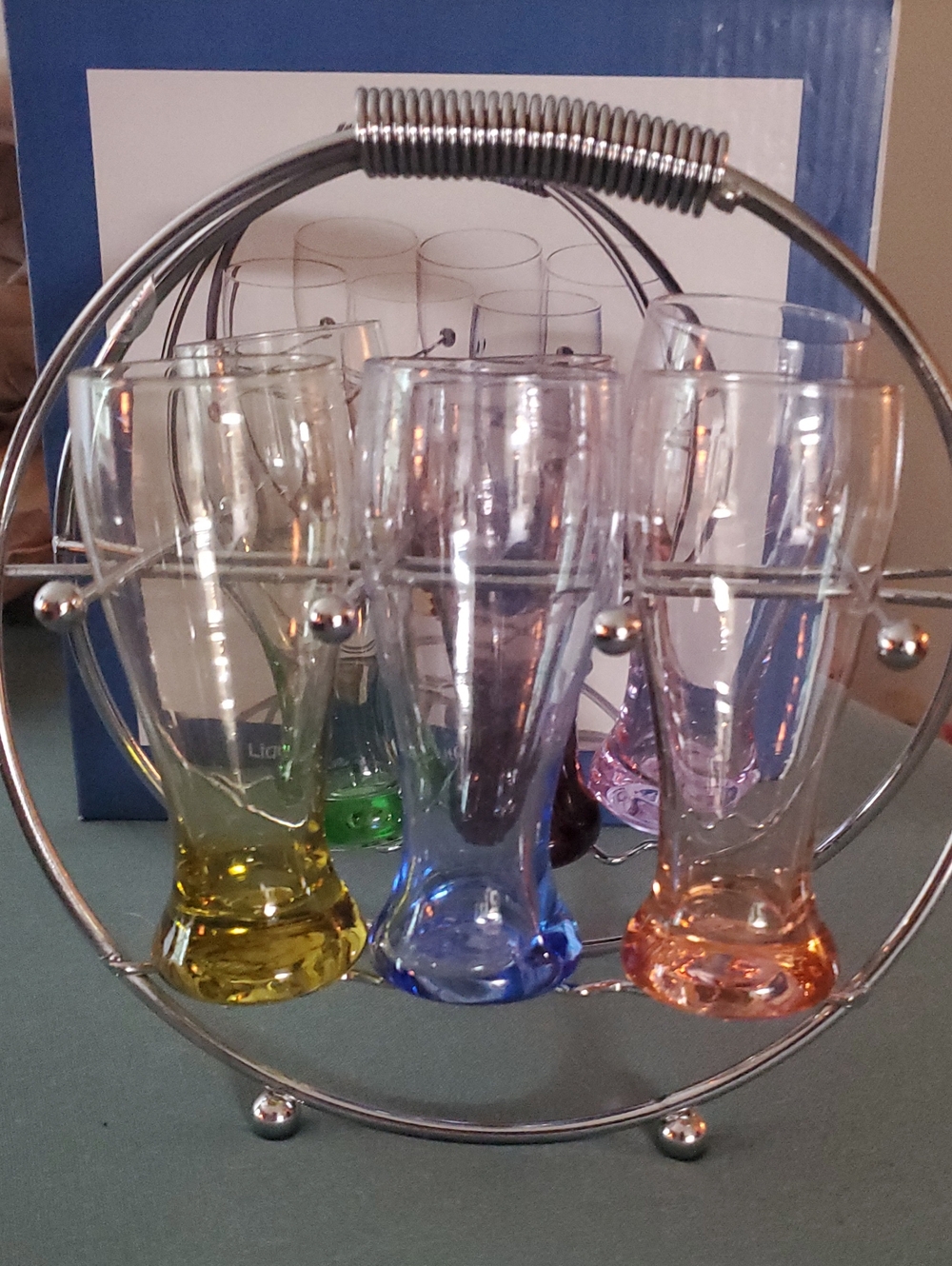 Colorful Mini Pilsner Glass Set with Chrome Rack